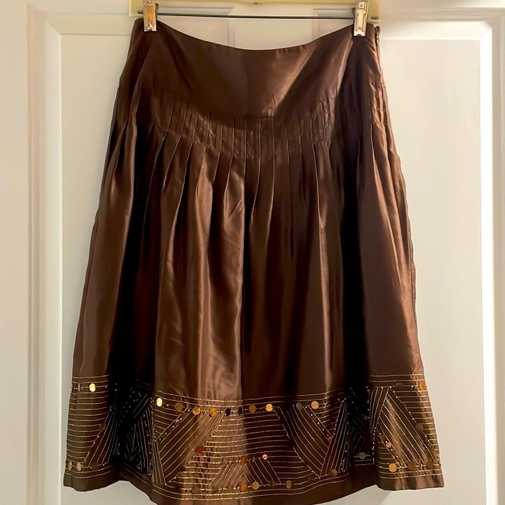 Alfani brown cotton/silk skirt with pleats and sequins